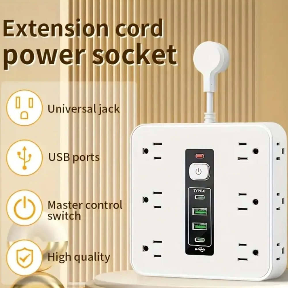 White Power Socket Extension with USB Ports